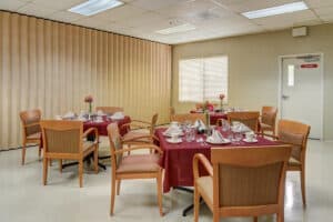 The dining room tables at Highland Hills